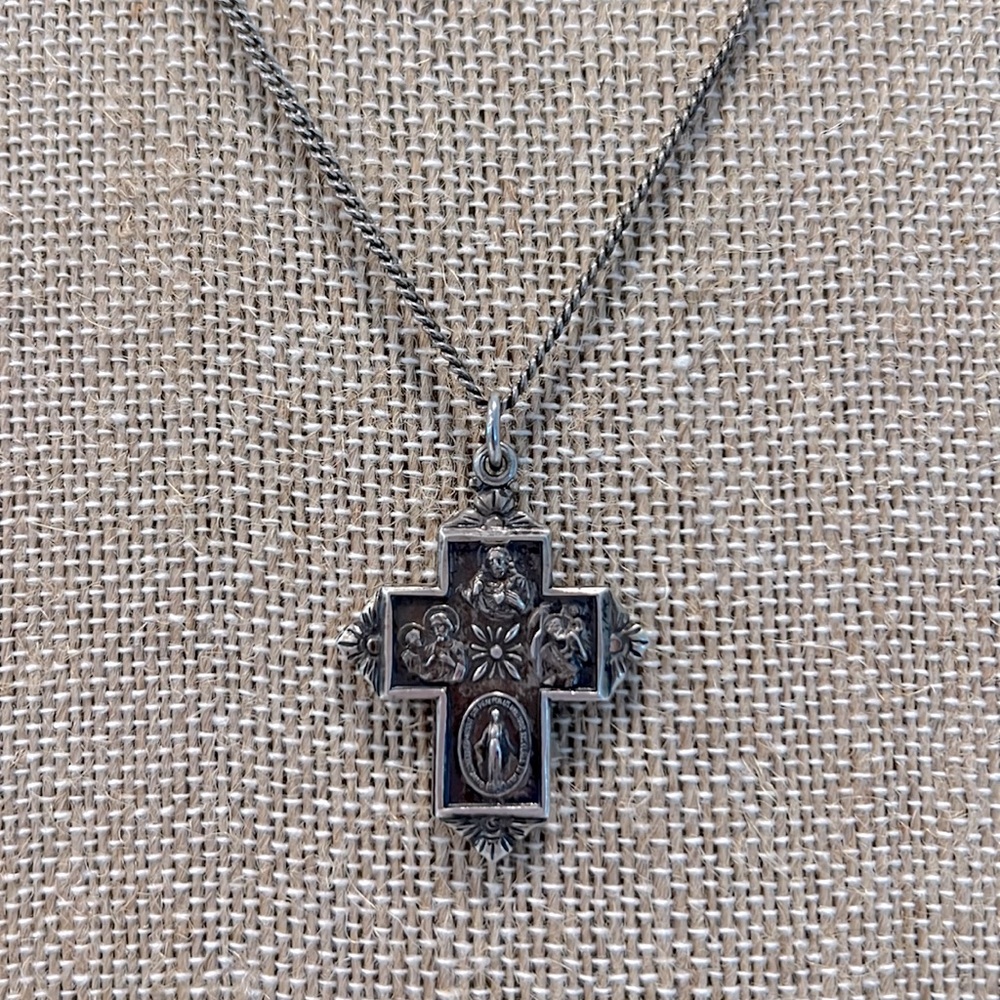 Religious cross on chain sterling Saint Christopher Saint Joseph
